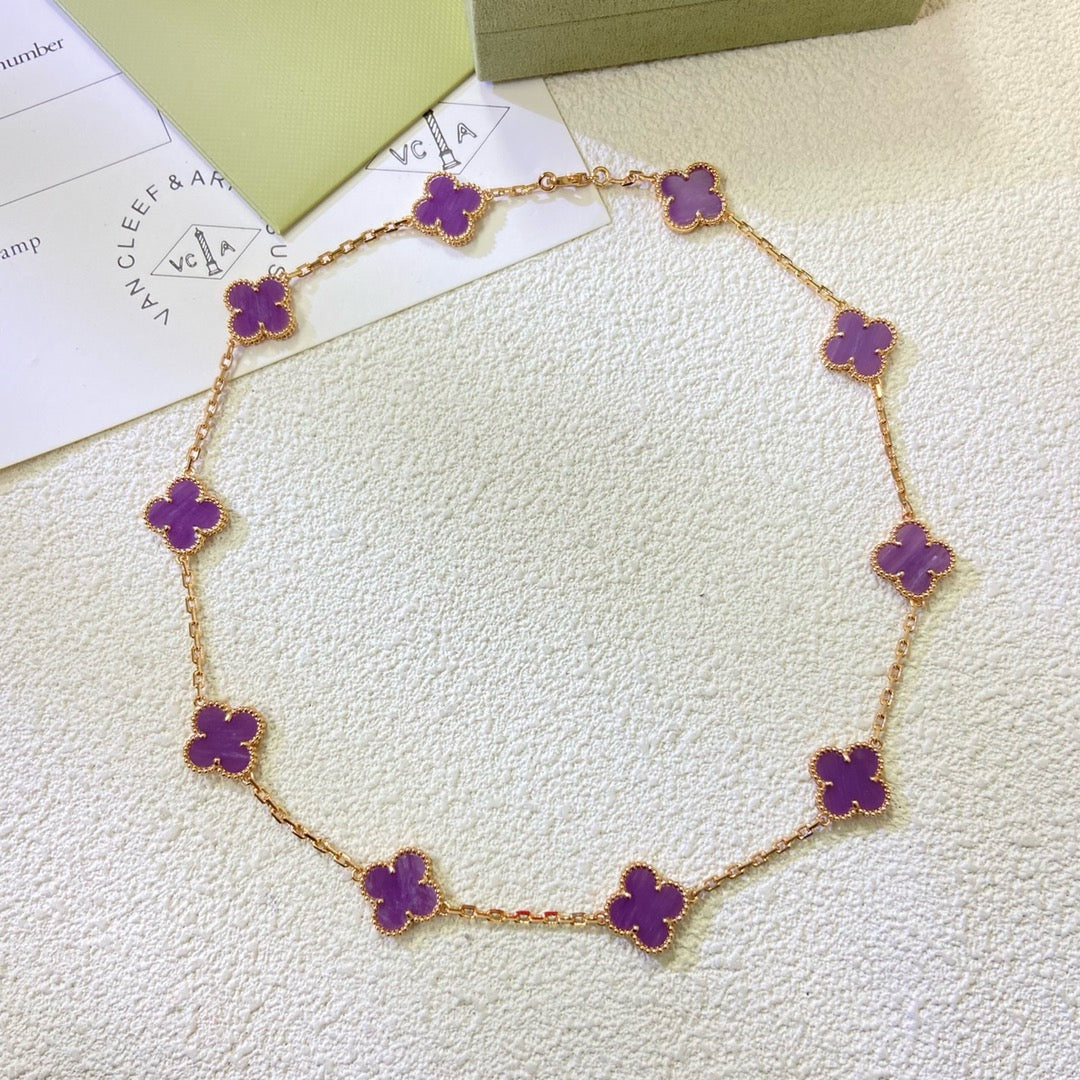 [⭐Seralia Jewelry]CLOVER 10 MOTIFS  PURPLE VIOLET  NECKLACE