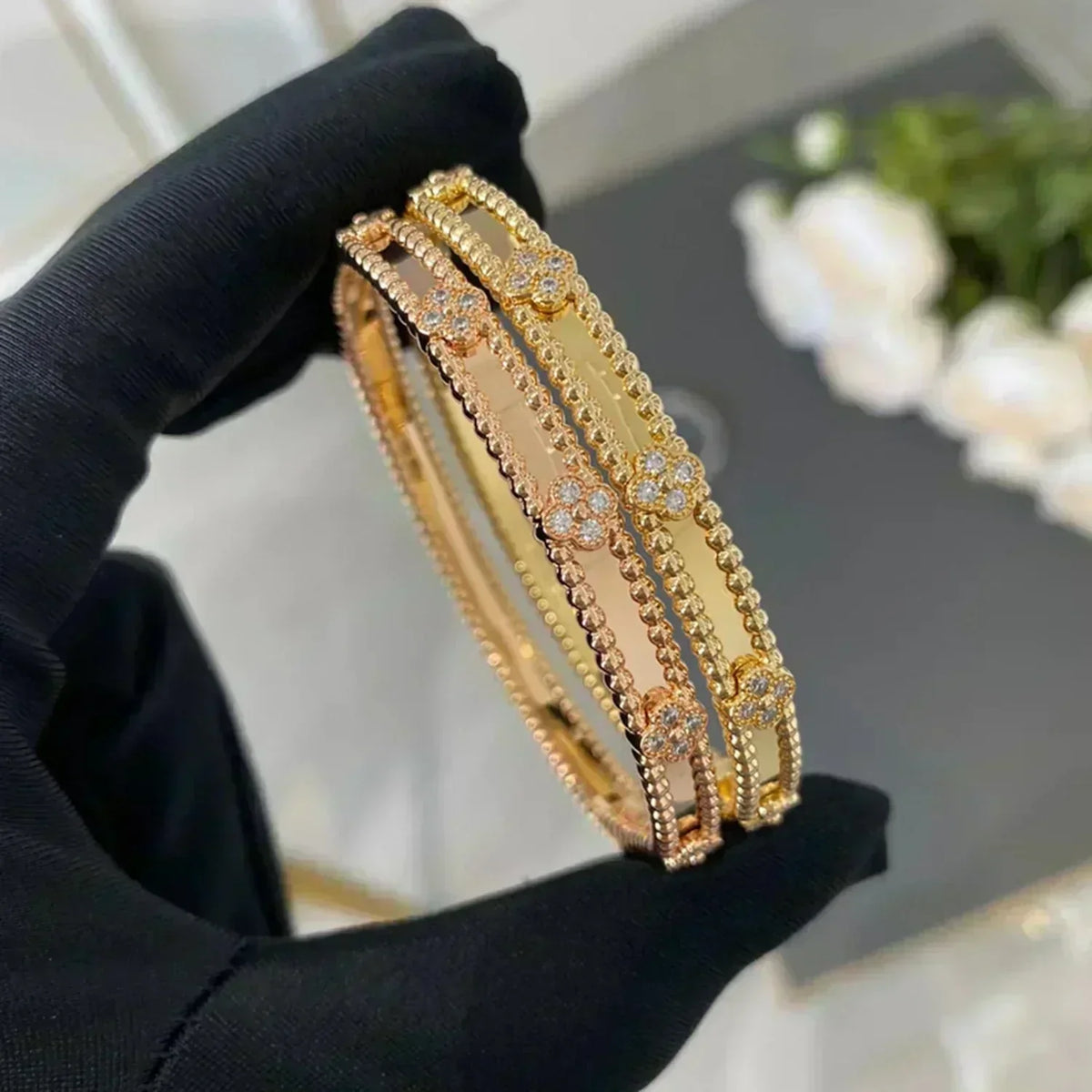 [⭐Seralia]CLOVER BRACELET 4MM DIAMONDS