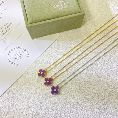 [⭐Seralia Jewelry]CLOVER 15MM DIAMOND  PURPLE VIOLET NECKLACE