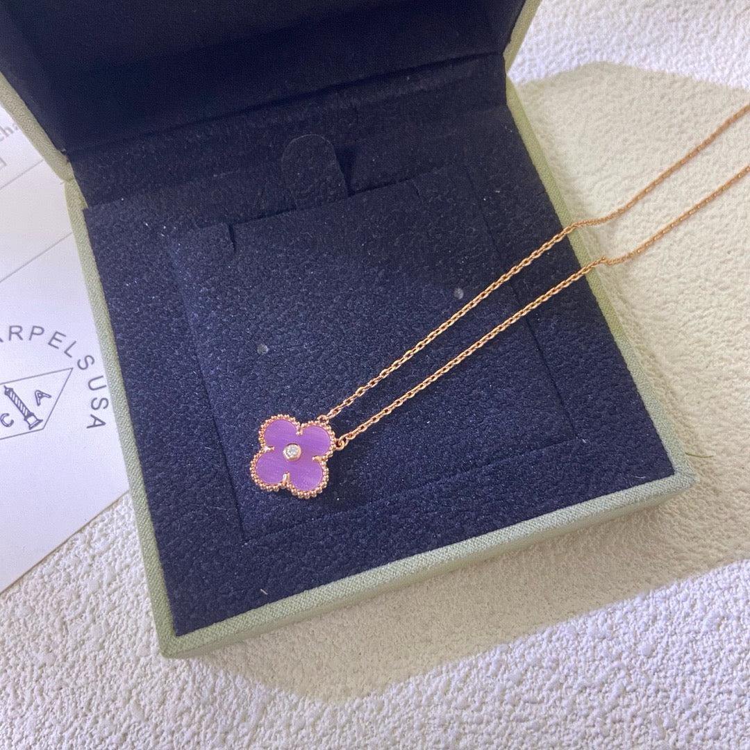 [⭐Seralia Jewelry]CLOVER 15MM DIAMOND  PURPLE VIOLET NECKLACE