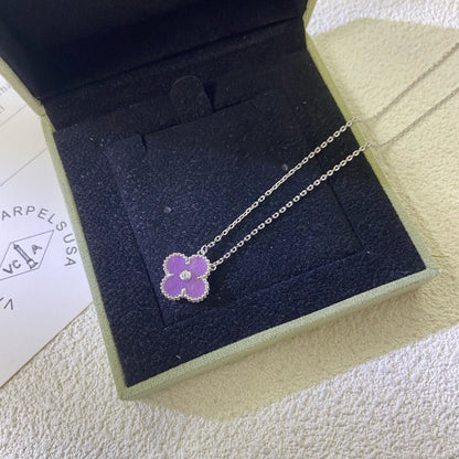 [⭐Seralia Jewelry]CLOVER 15MM DIAMOND  PURPLE VIOLET NECKLACE