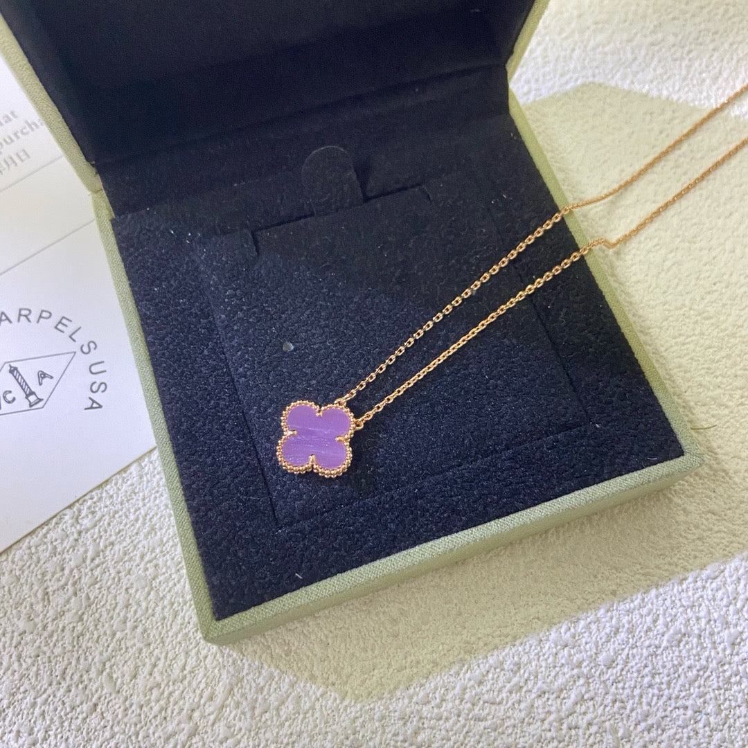 [⭐Seralia Jewelry]CLOVER 15MM  PURPLE VIOLET NECKLACE