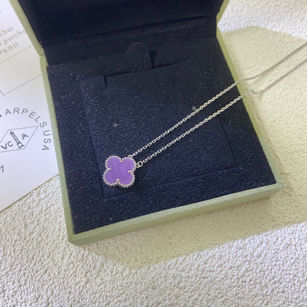 [⭐Seralia Jewelry]CLOVER 15MM  PURPLE VIOLET NECKLACE