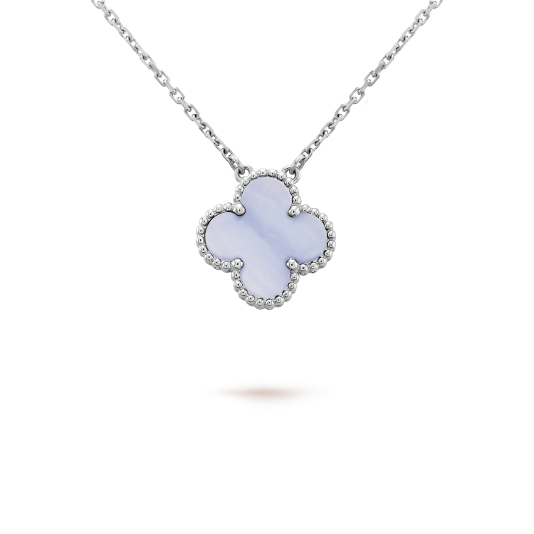 [⭐Seralia]CLOVER 15MM BLUE CHALCEDONY NECKLACE SILVER