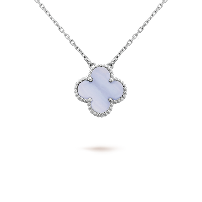 [⭐Seralia]CLOVER 15MM BLUE CHALCEDONY NECKLACE SILVER