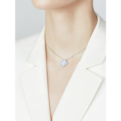 [⭐Seralia]CLOVER 15MM BLUE CHALCEDONY NECKLACE SILVER