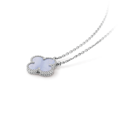 [⭐Seralia]CLOVER 15MM BLUE CHALCEDONY NECKLACE SILVER