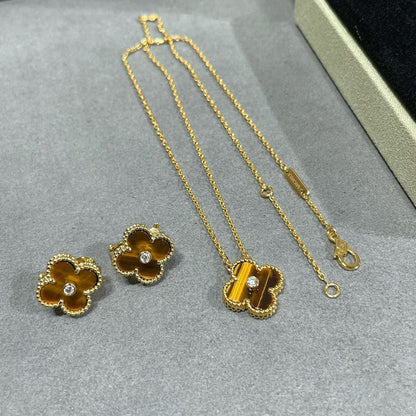 [⭐Seralia]CLOVER 15MM DIAMOND AND YELLOW TIGER'S EYE AGATE necklace