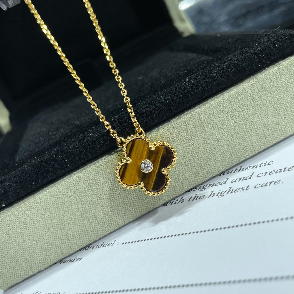 [⭐Seralia]CLOVER 15MM DIAMOND AND YELLOW TIGER'S EYE AGATE necklace