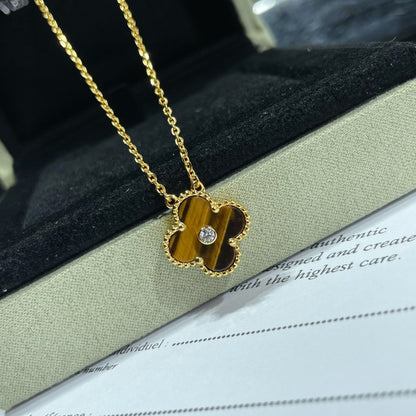 [⭐Seralia]CLOVER 15MM DIAMOND AND YELLOW TIGER'S EYE AGATE necklace
