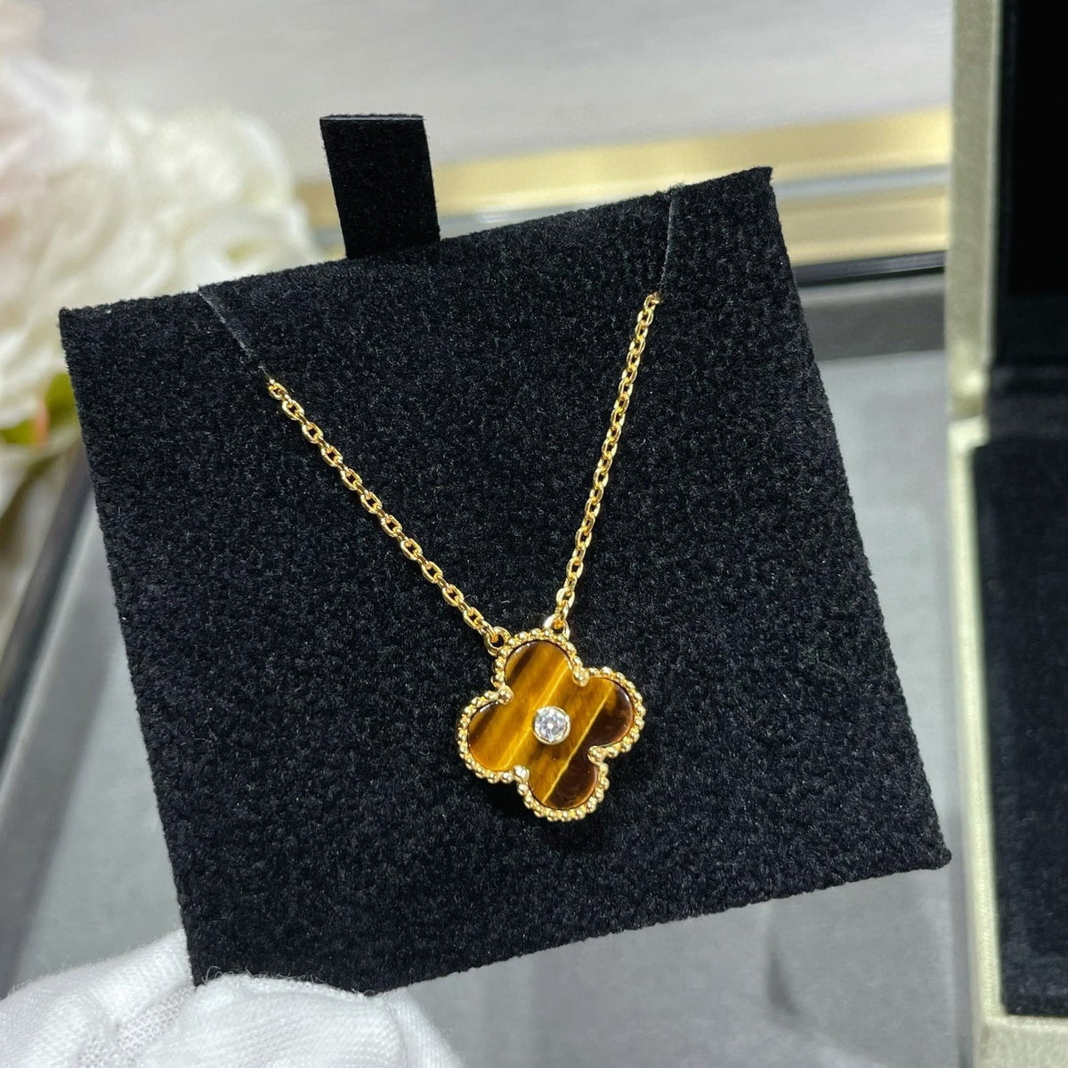[⭐Seralia]CLOVER 15MM DIAMOND AND YELLOW TIGER'S EYE AGATE necklace