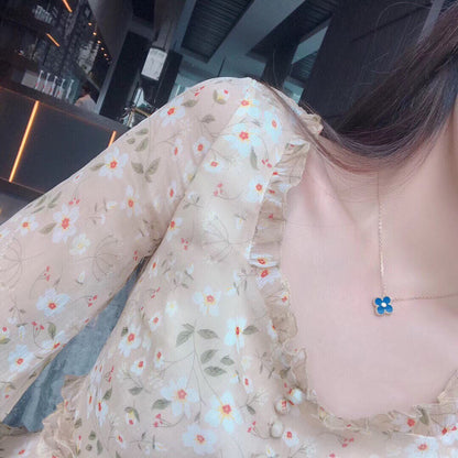[⭐Seralia]CLOVER 15MM DIAMOND AND BLUE AGATE NECKLACE