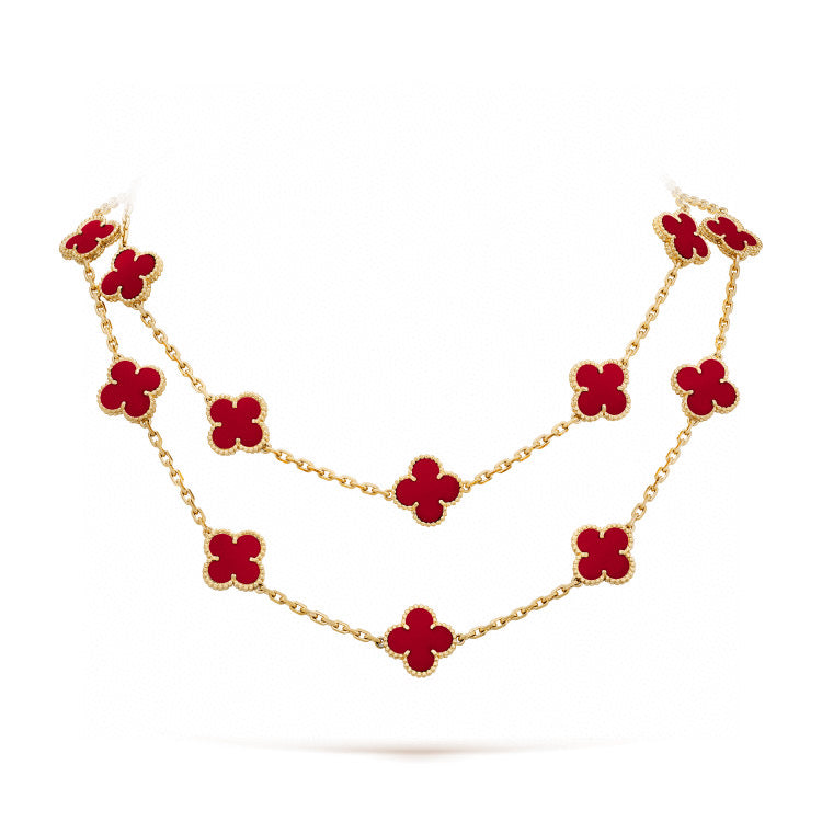 [⭐Seralia]CLOVER 20 MOTIFS CARNELIAN NECKLACE