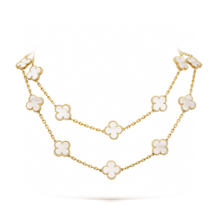 [⭐Seralia]CLOVER 20 MOTIFS WHITE MOP NECKLACE