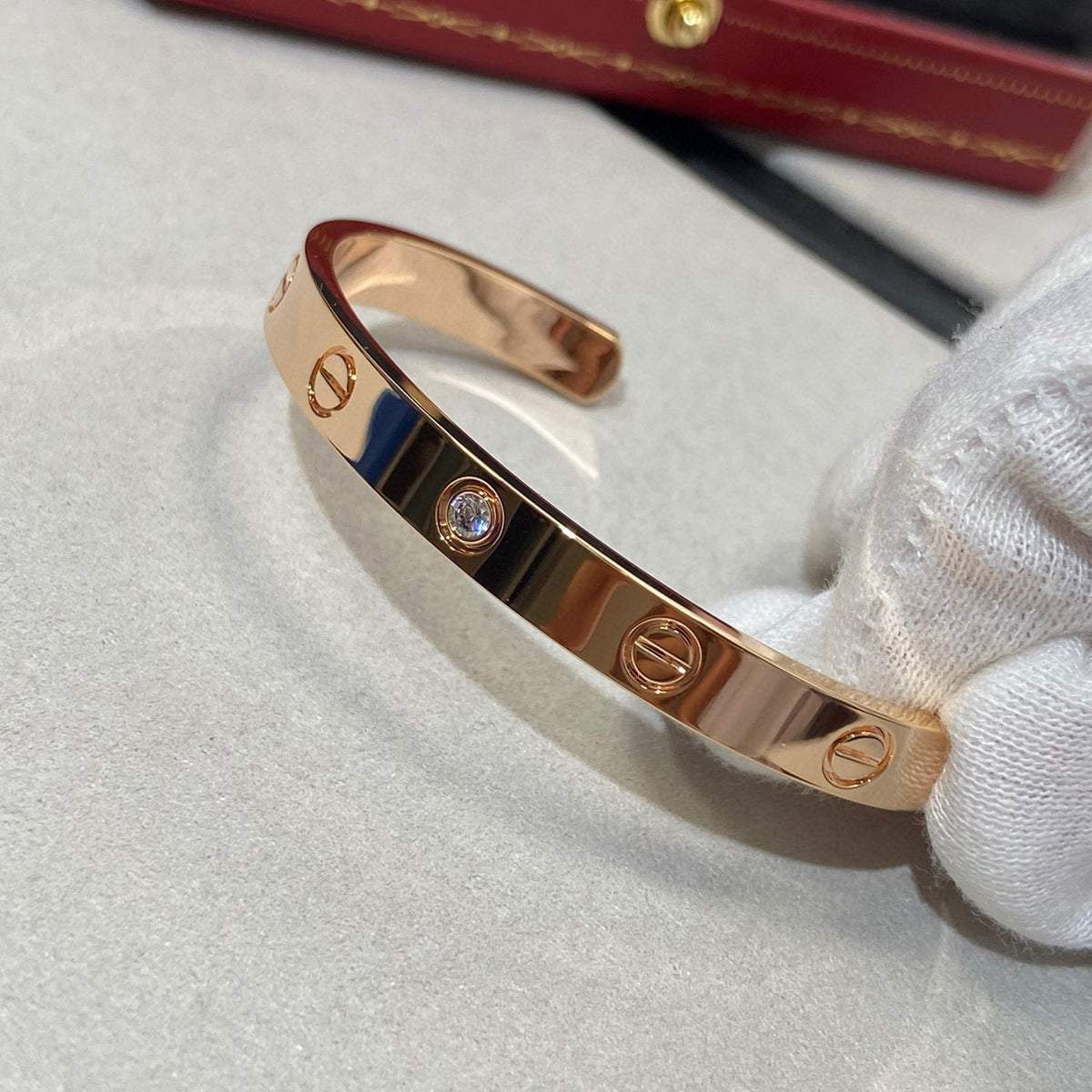 [⭐Seralia]LOVE BRACELET 6.1MM 1 DIAMOND OPEN CUFF