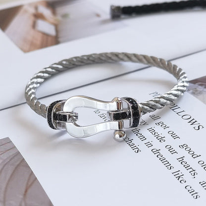 [⭐Seralia]FORCE LARGE HORSESHOE BLACK DIAMOND BRACELET SILVER