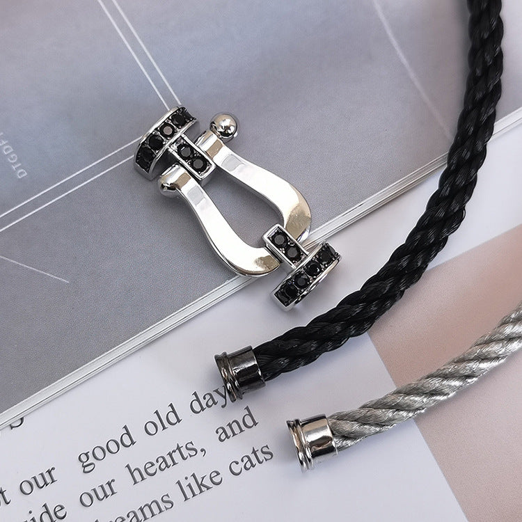 [⭐Seralia]FORCE LARGE HORSESHOE BLACK DIAMOND BRACELET SILVER