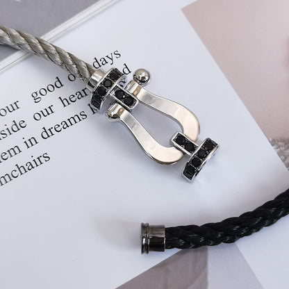 [⭐Seralia]FORCE LARGE HORSESHOE BLACK DIAMOND BRACELET SILVER