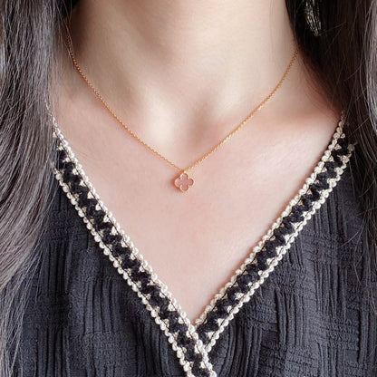 [⭐Seralia]CLOVER 15MM PINK MOTHER-OF-PEARL SINGLE FLOWER NECKLACE