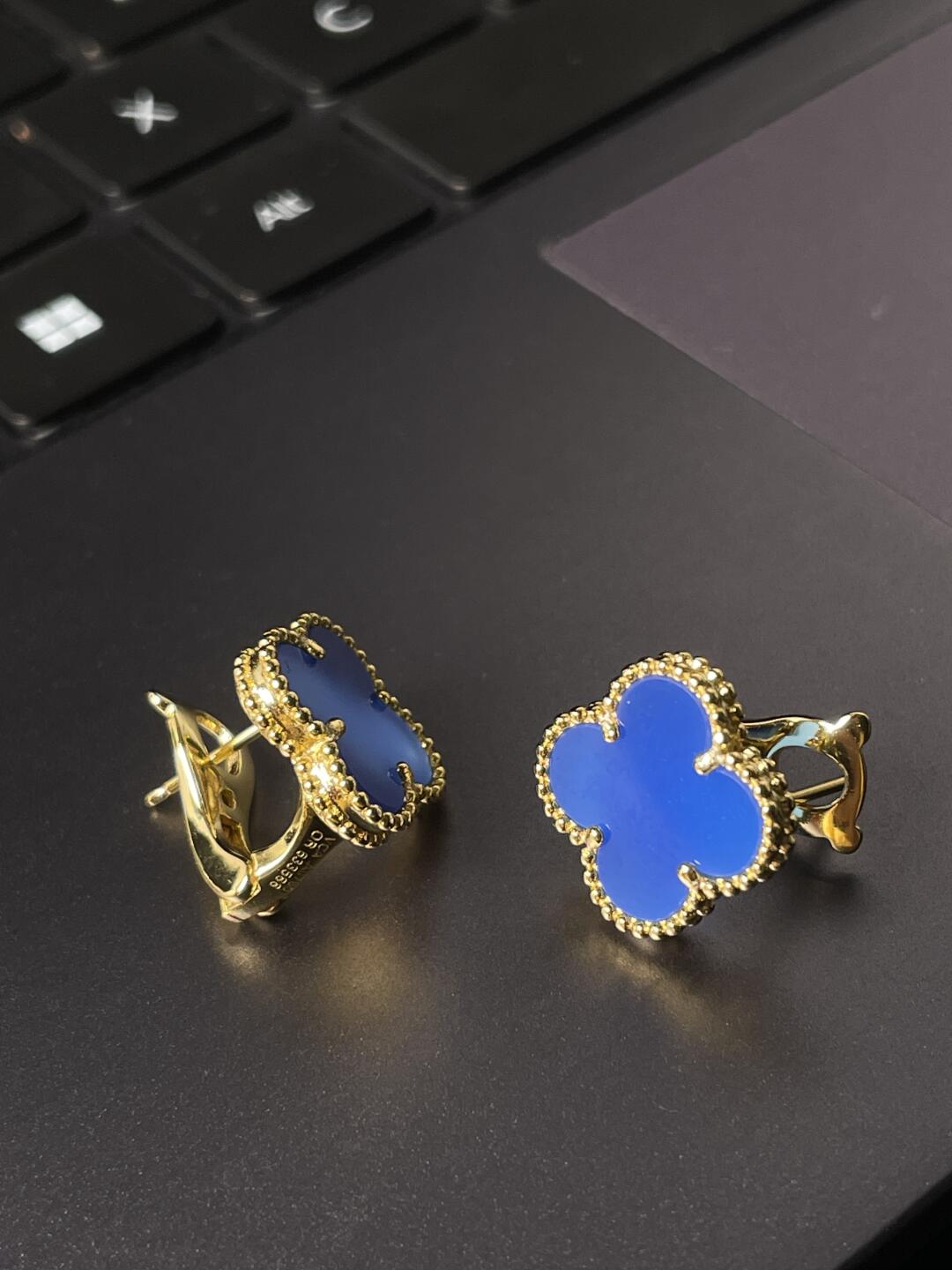 [⭐Seralia] CLOVER LARGE (20mm) 1 MOTIFS BLUE MOP STUD EARRINGS