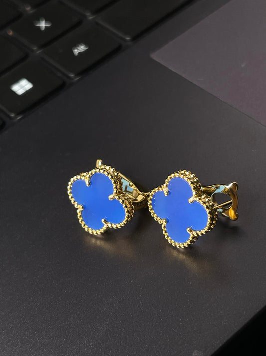 [⭐Seralia] CLOVER LARGE (20mm) 1 MOTIFS BLUE MOP STUD EARRINGS
