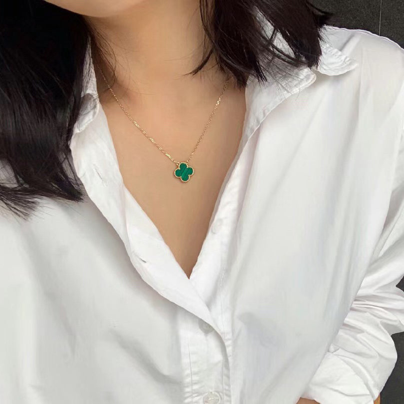 [⭐Seralia]CLOVER 15MM MALACHITE SINGLE FLOWER  NECKLACE