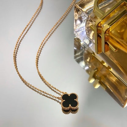 [⭐Seralia]CLOVER 15MM BLACK ONYX SINGLE FLOWER NECKLACE