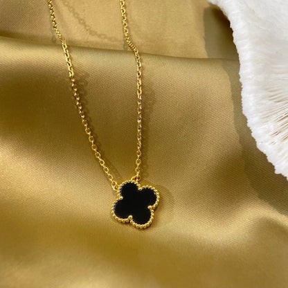 [⭐Seralia]CLOVER 15MM BLACK ONYX SINGLE FLOWER NECKLACE