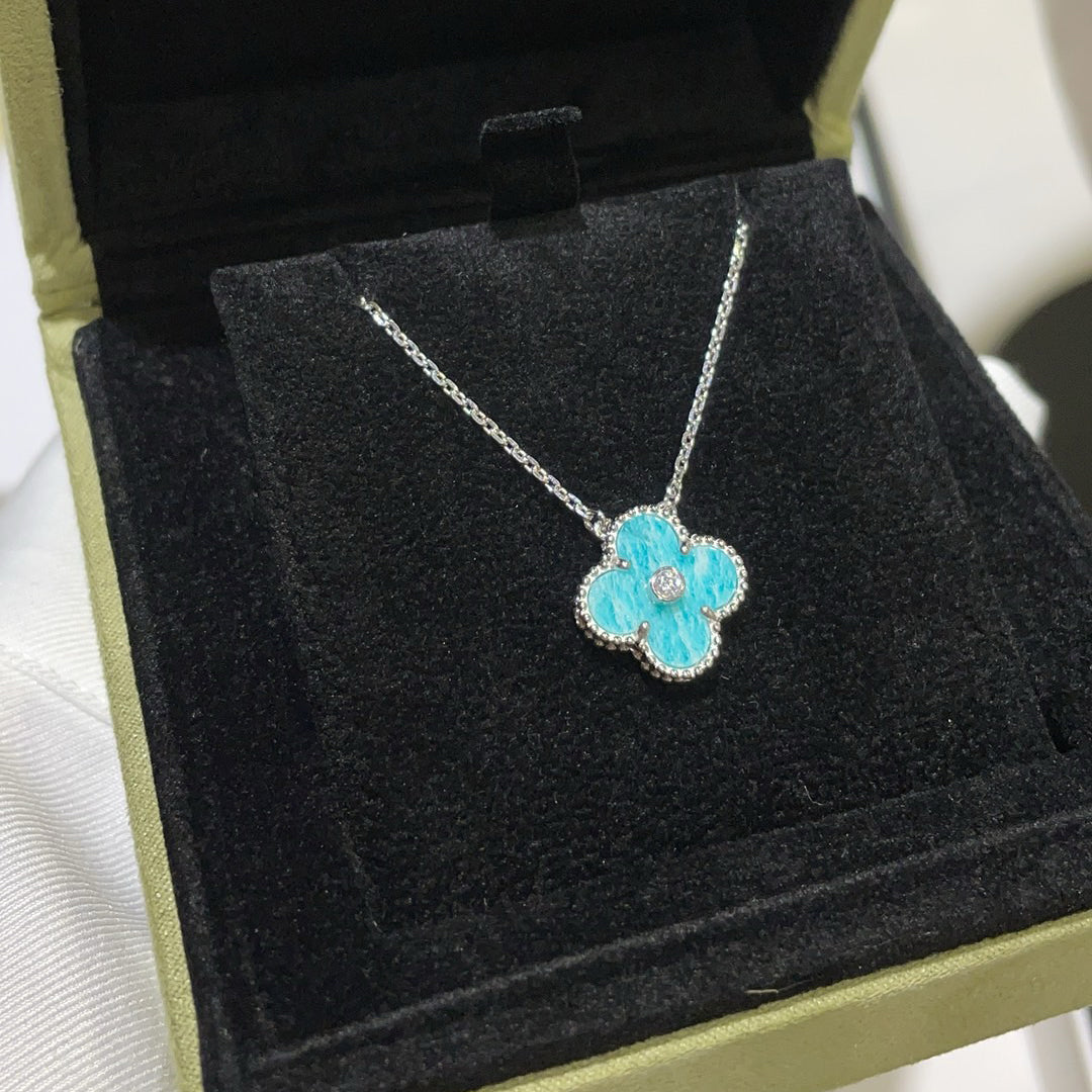 [⭐Seralia]CLOVER 15MM DIAMOND SVRES PORCELAIN  NECKLACE SILVER