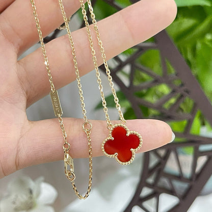 [⭐Seralia]CLOVER 15MM CARNELIAN SINGLE FLOWER NECKLACE