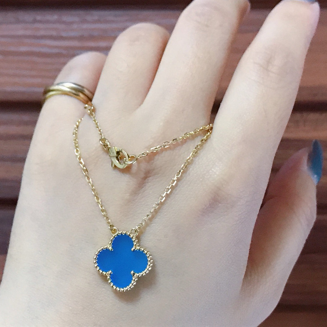 [⭐Seralia]CLOVER 15MM BLUE AGATE NECKLACE