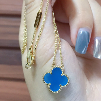 [⭐Seralia]CLOVER 15MM BLUE AGATE NECKLACE