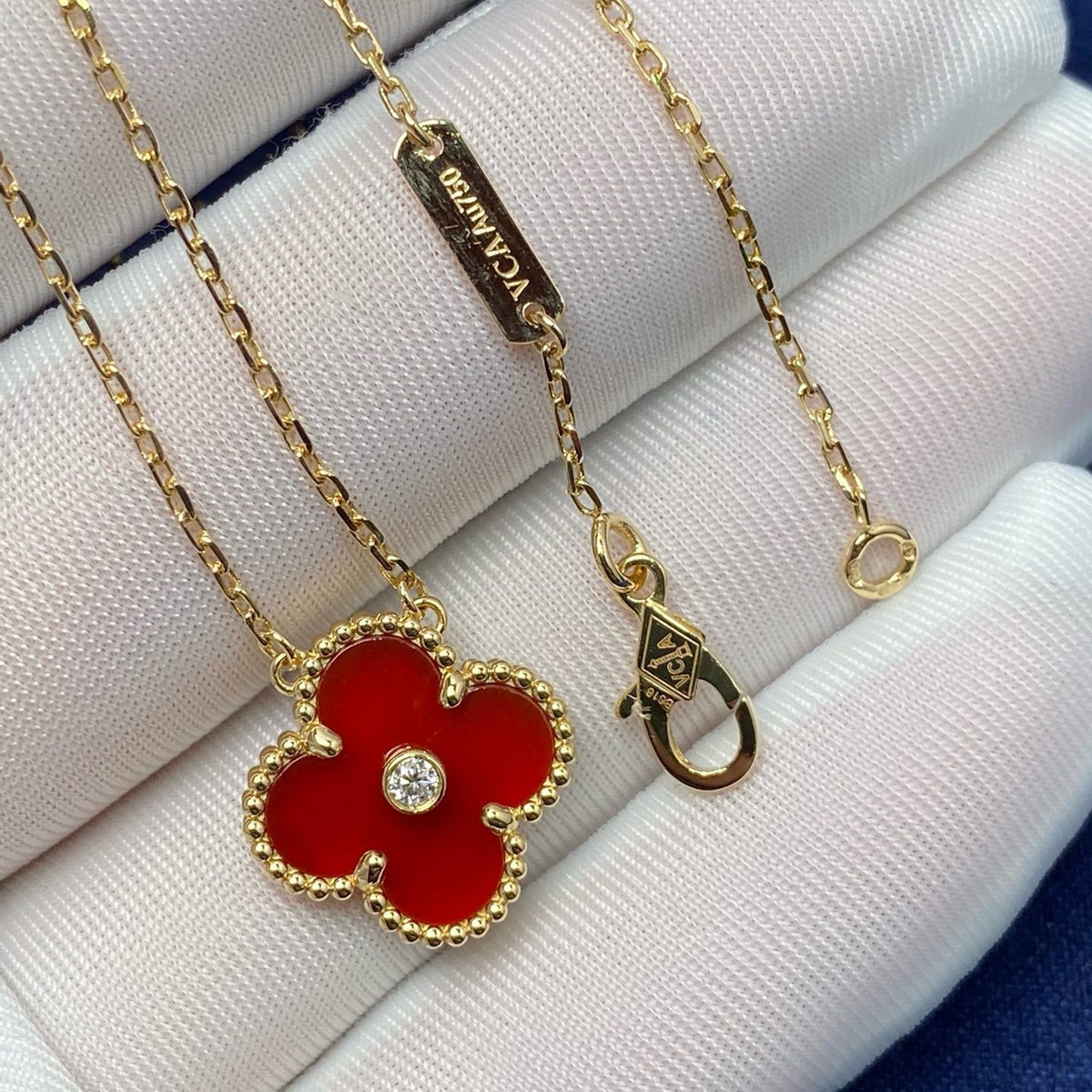 [⭐Seralia]CLOVER 15MM DIAMOND CARNELIAN NECKLACE