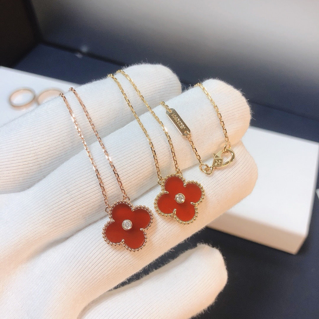 [⭐Seralia]CLOVER 15MM DIAMOND CARNELIAN NECKLACE