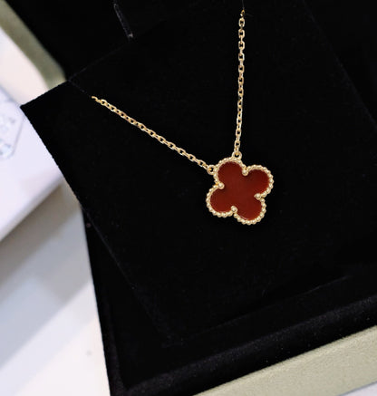 [⭐Seralia]CLOVER 15MM CARNELIAN SINGLE FLOWER NECKLACE