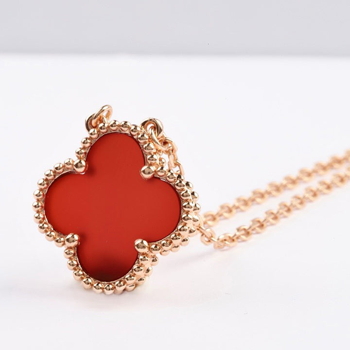 [⭐Seralia]CLOVER 15MM CARNELIAN SINGLE FLOWER NECKLACE