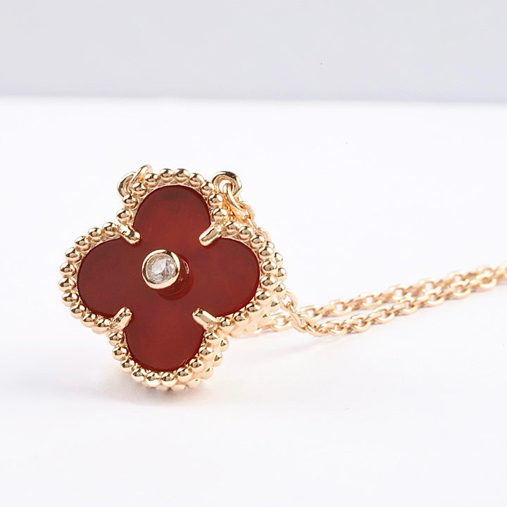 [⭐Seralia]CLOVER 15MM DIAMOND CARNELIAN NECKLACE