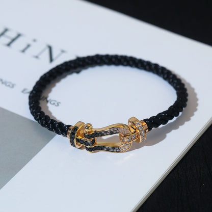 [⭐Seralia]FORCE LARGE HORSESHOE BLACK WHITE DIAMOND BRACELET ROSE GOLD