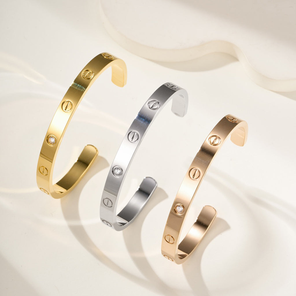 [⭐Seralia]LOVE BRACELET 6.1MM 1 DIAMOND OPEN CUFF