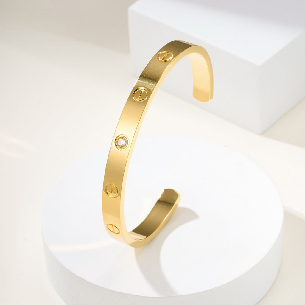 [⭐Seralia]LOVE BRACELET 6.1MM 1 DIAMOND OPEN CUFF