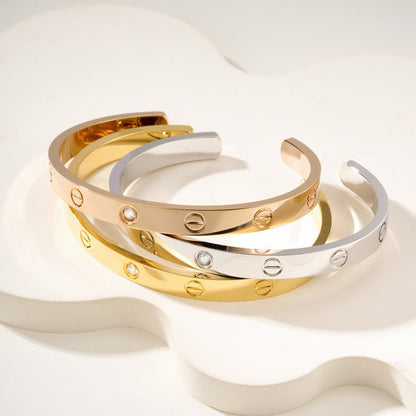 [⭐Seralia]LOVE BRACELET 6.1MM 1 DIAMOND OPEN CUFF