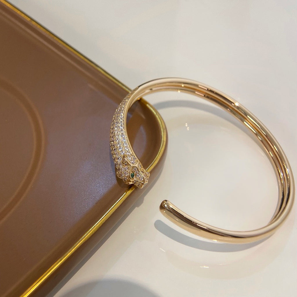 [⭐Seralia]PANTHERE HALF DIAMOND OPEN BRACELET