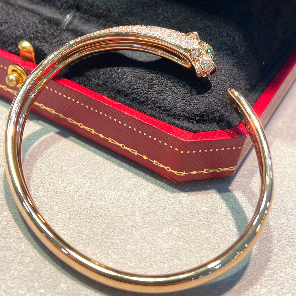 [⭐Seralia]PANTHERE HALF DIAMOND OPEN BRACELET