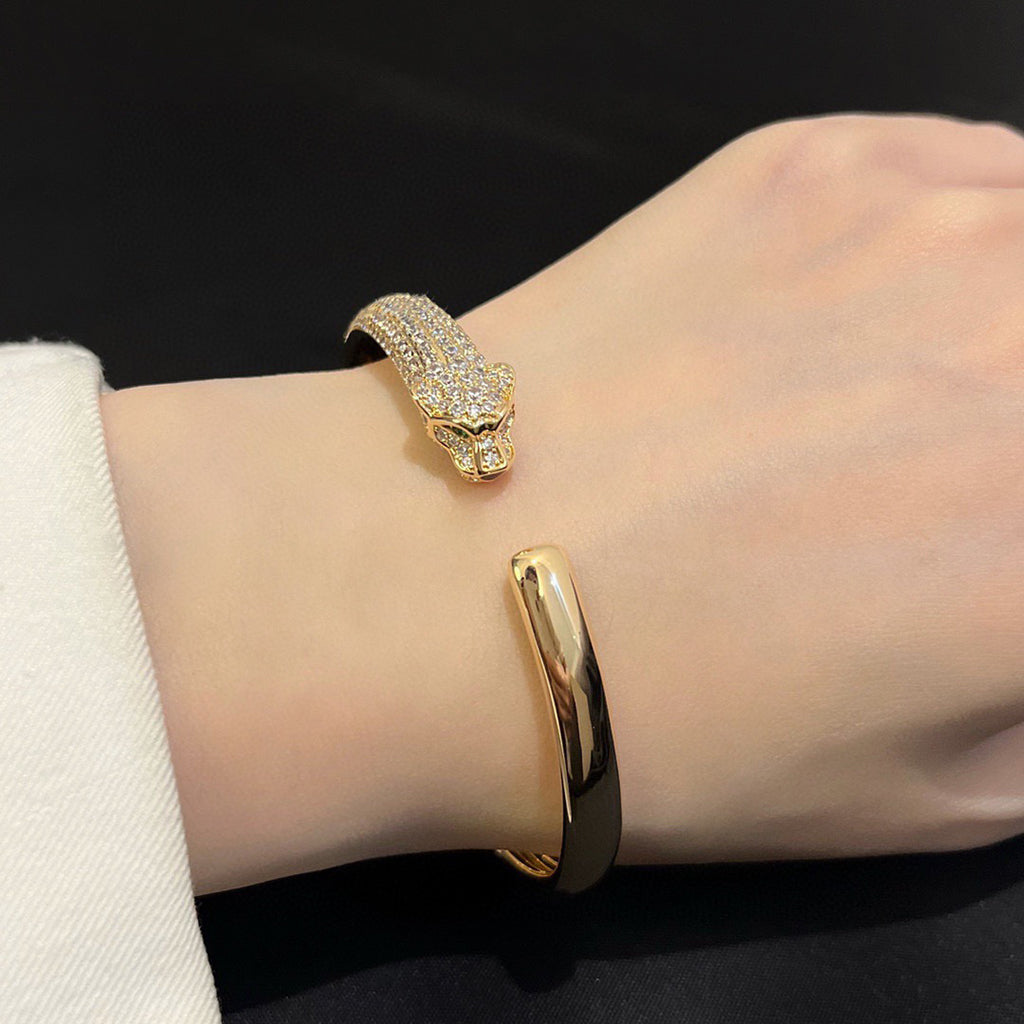 [⭐Seralia]PANTHERE HALF DIAMOND OPEN BRACELET