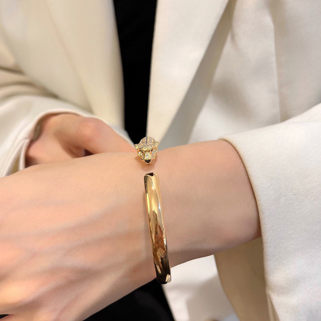 [⭐Seralia]PANTHERE HALF DIAMOND OPEN BRACELET