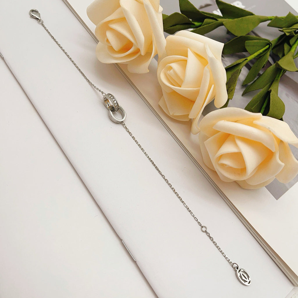 [⭐Seralia]LOVE DOUBLE RING HALF DIAMOND BRACELET