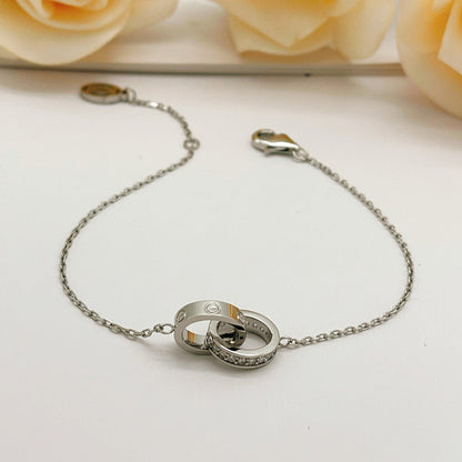 [⭐Seralia]LOVE DOUBLE RING HALF DIAMOND BRACELET