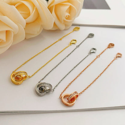 [⭐Seralia]LOVE DOUBLE RING HALF DIAMOND BRACELET