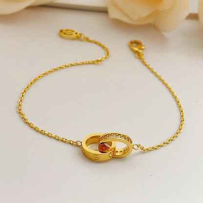 [⭐Seralia]LOVE DOUBLE RING HALF DIAMOND BRACELET