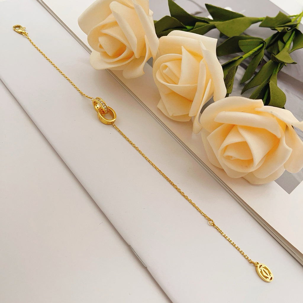 [⭐Seralia]LOVE DOUBLE RING HALF DIAMOND BRACELET